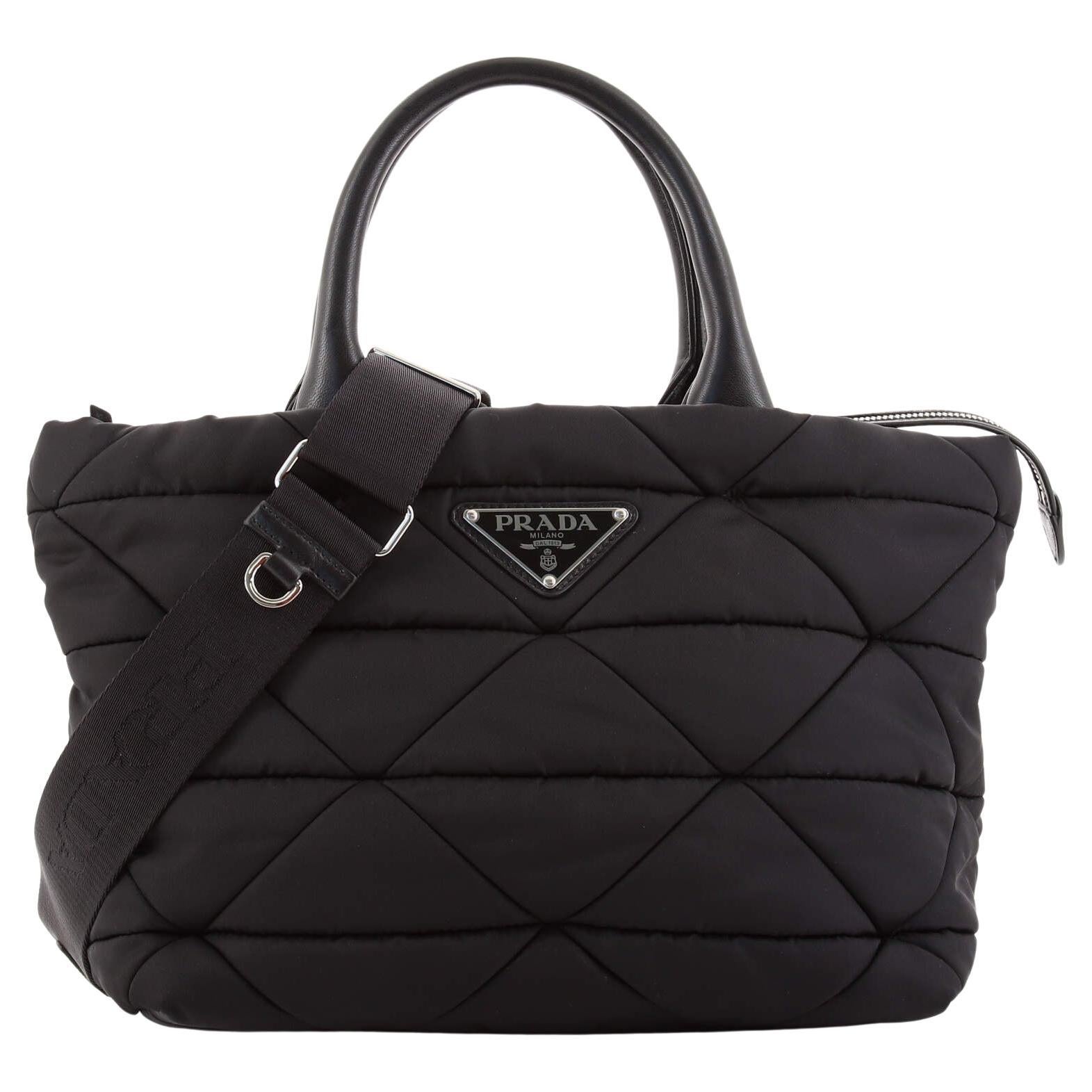 Prada Padded Tote Bag Quilted Re-Nylon with Leather Small at