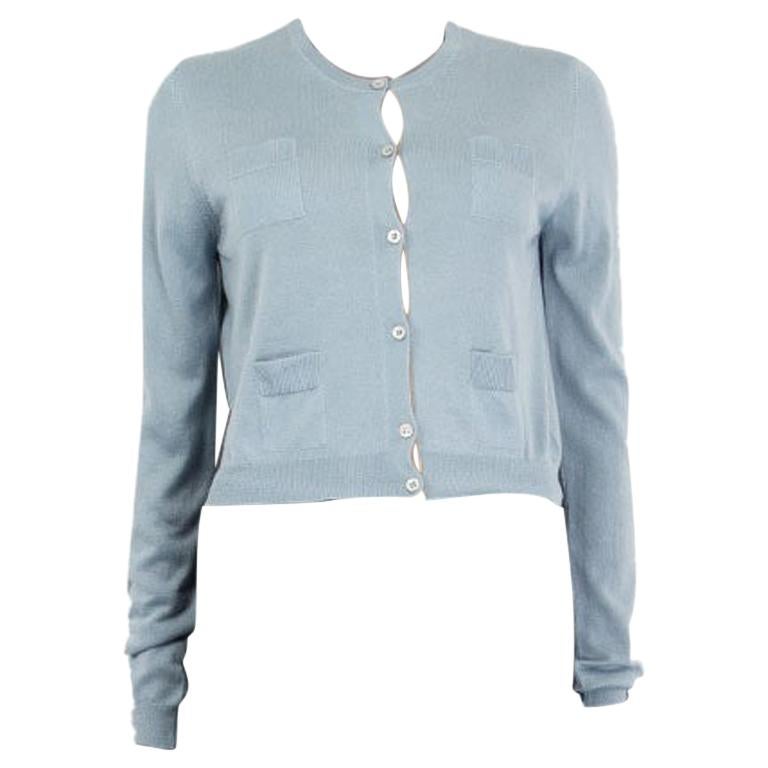 PRADA pale blue cashmere & silk Crewneck Cardigan Sweater 42 M