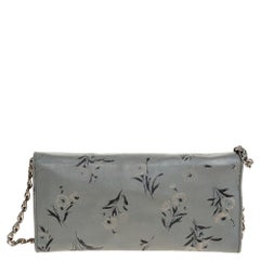 Prada Pale Blue Floral Print Saffiano Leather Wallet On Chain