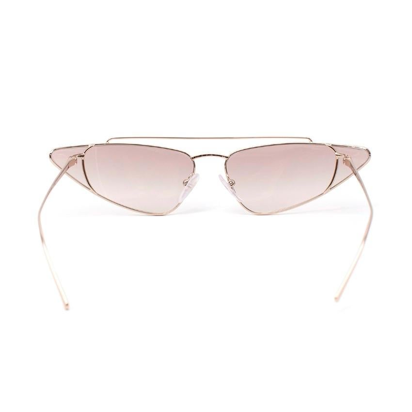 Gray Prada Pale-Gold Triangle Cat Eye Sunglasses