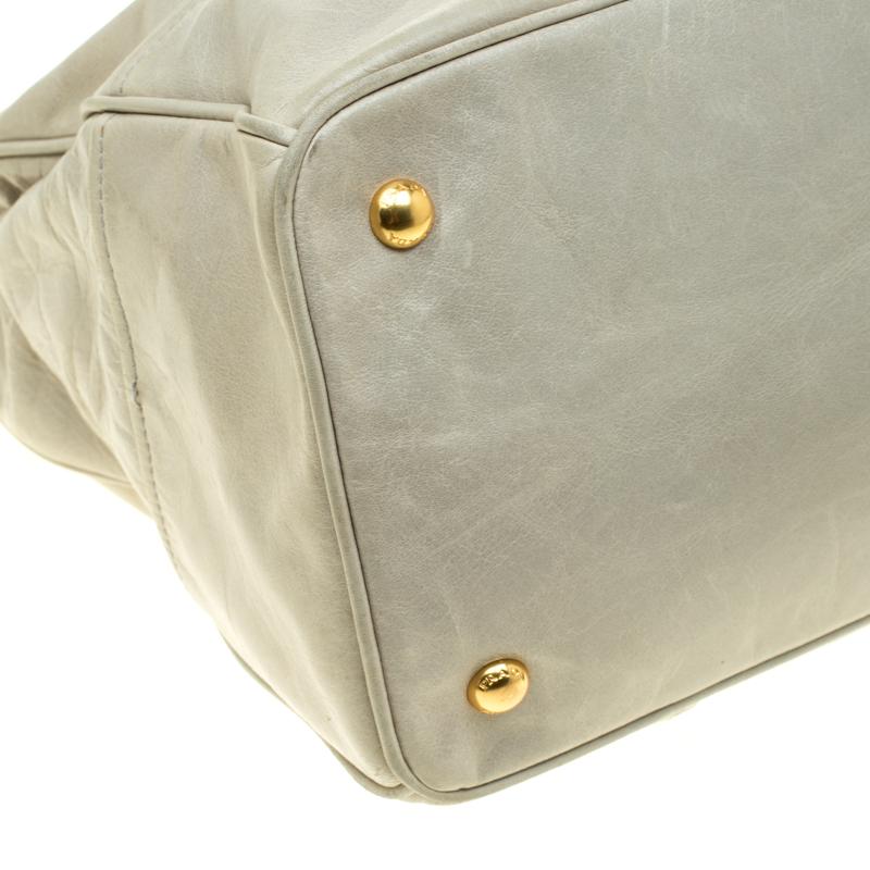 Prada Pale Green Glazed Leather Top Handle Bag 2