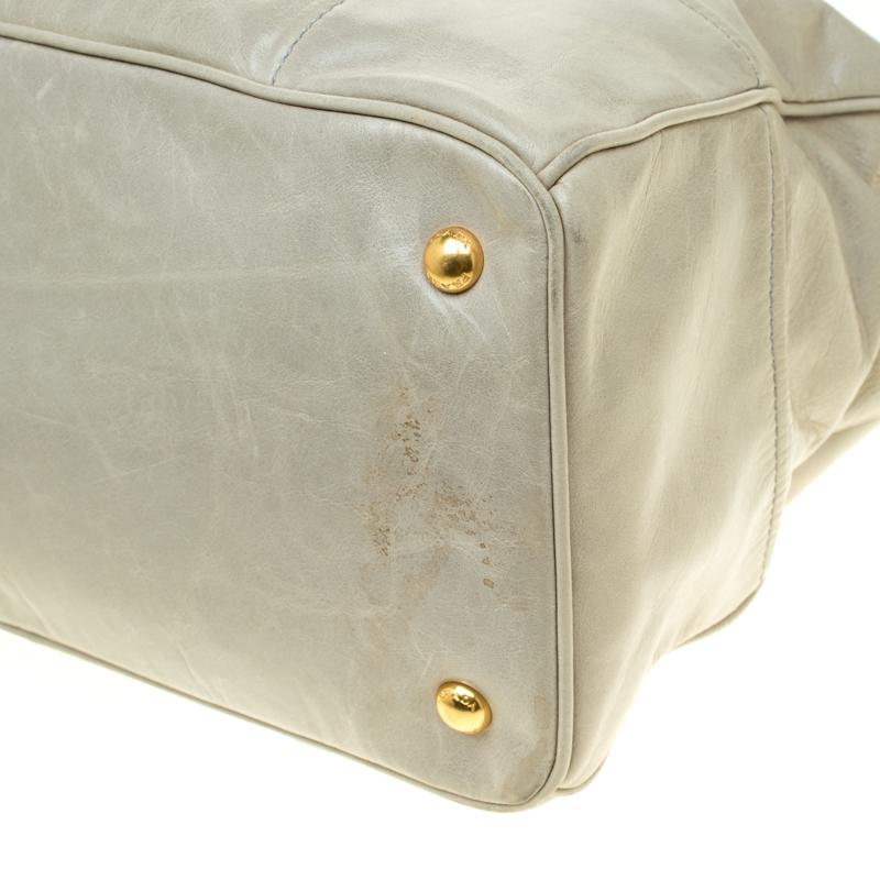 Prada Pale Green Glazed Leather Top Handle Bag 3
