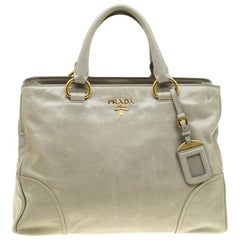 Prada Pale Green Glazed Leather Top Handle Bag