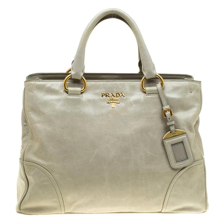 Prada Pale Green Glazed Leather Top Handle Bag