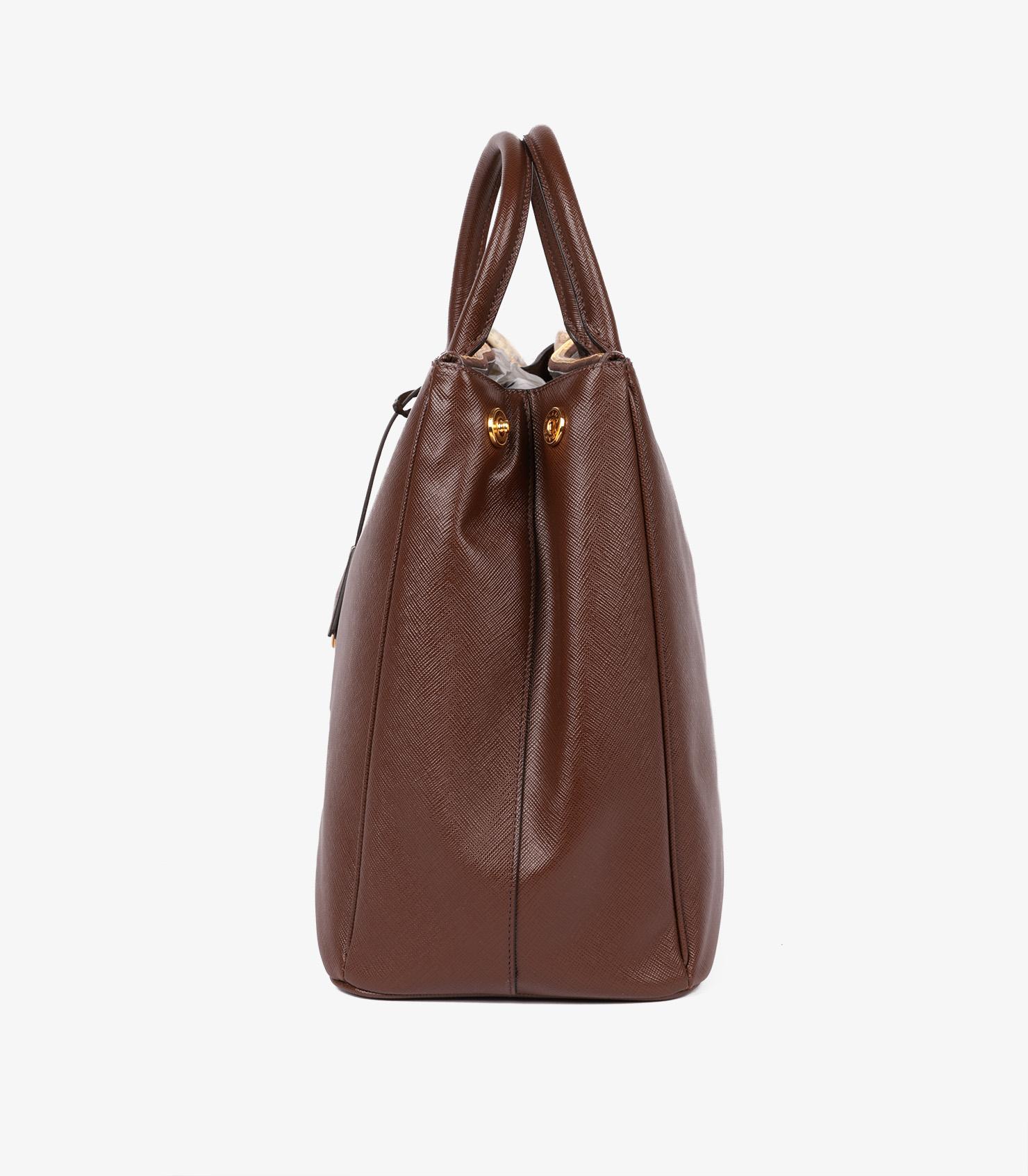 Prada Palissandro Saffiano Lux Leather Large Galleria Tote In Excellent Condition In Bishop's Stortford, Hertfordshire