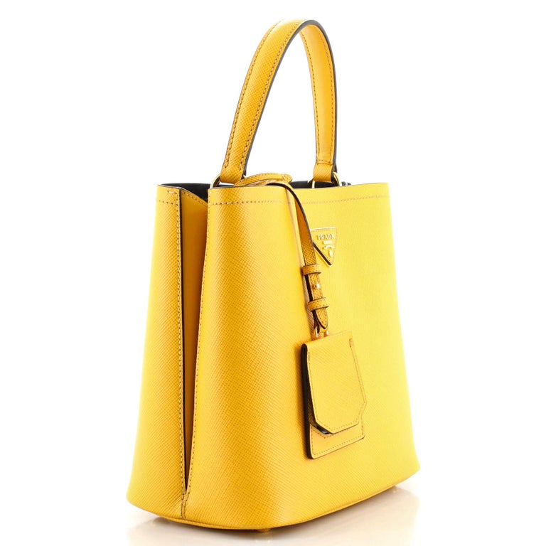 Prada Women Small Saffiano Leather Prada Panier Bag-Yellow