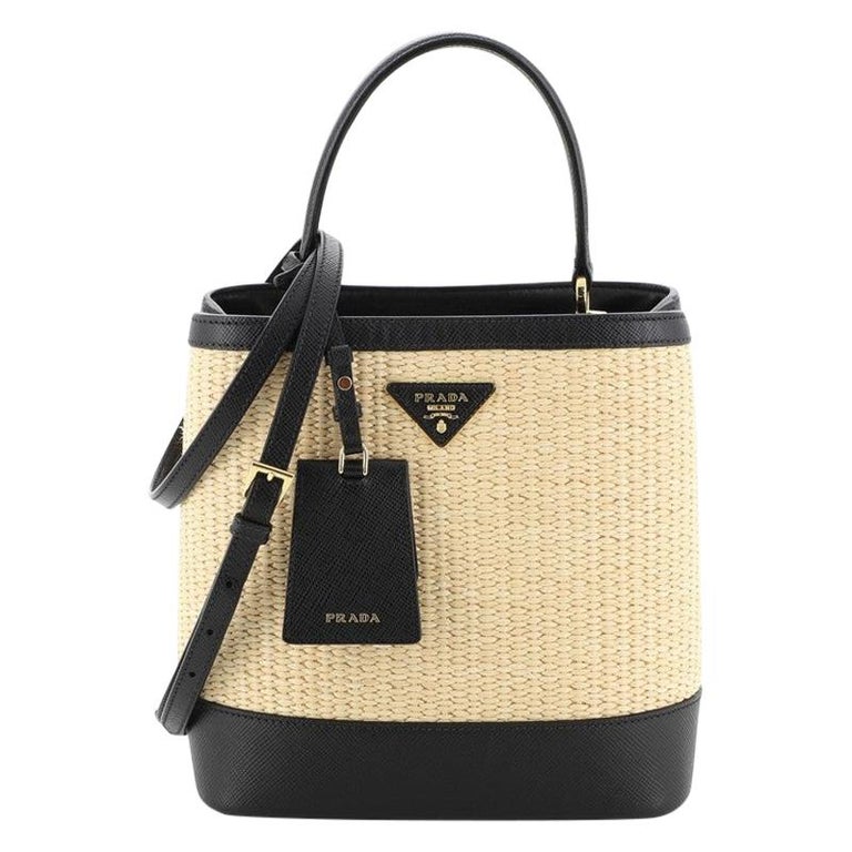 NEW PRADA Tote Shopping Straw Wicker Leather Basket Summer Beach Bag $1120  AUTH!