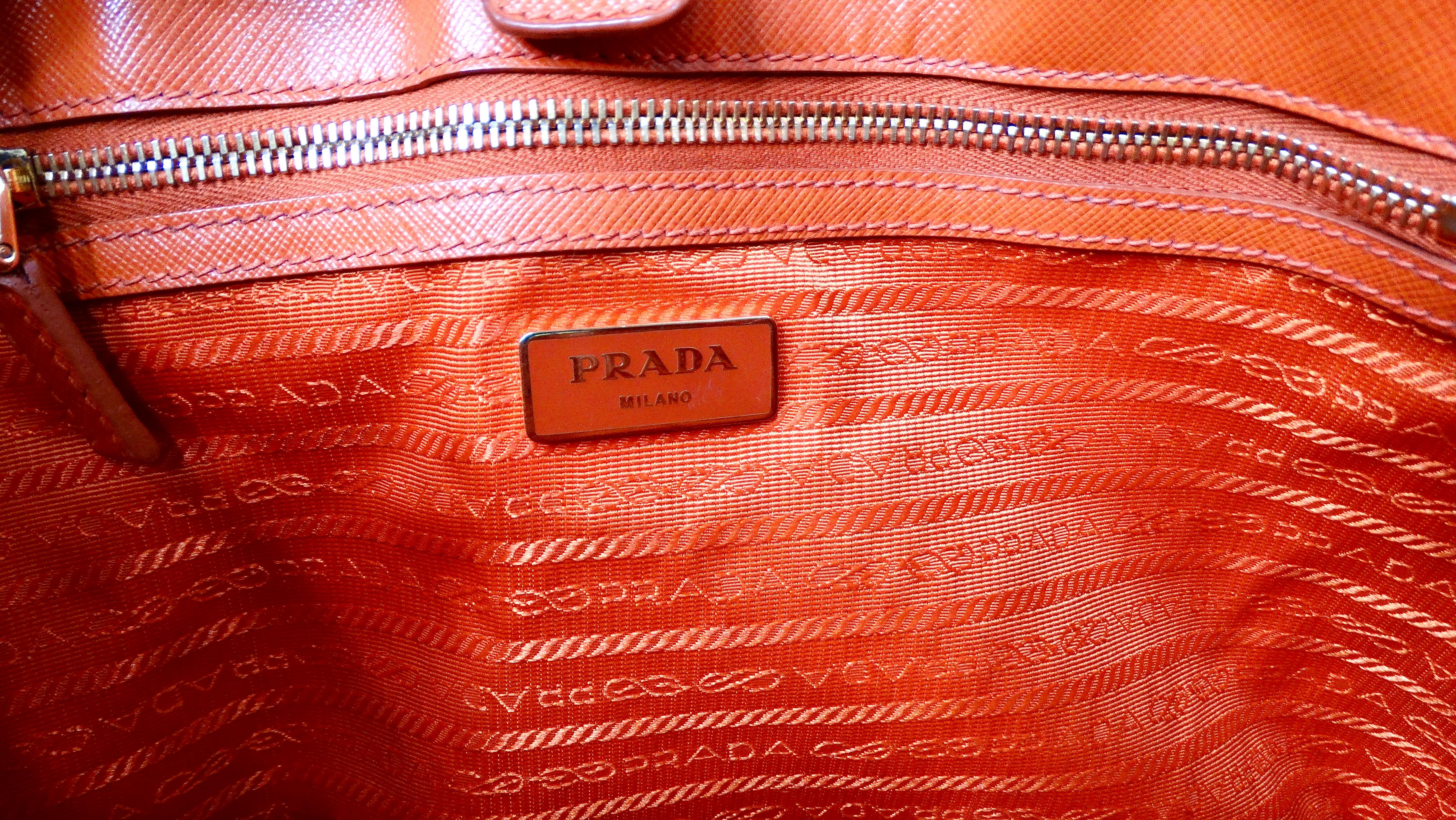 Prada Papaya Saffiano Leather Lux Galleria Tote Bag For Sale 5