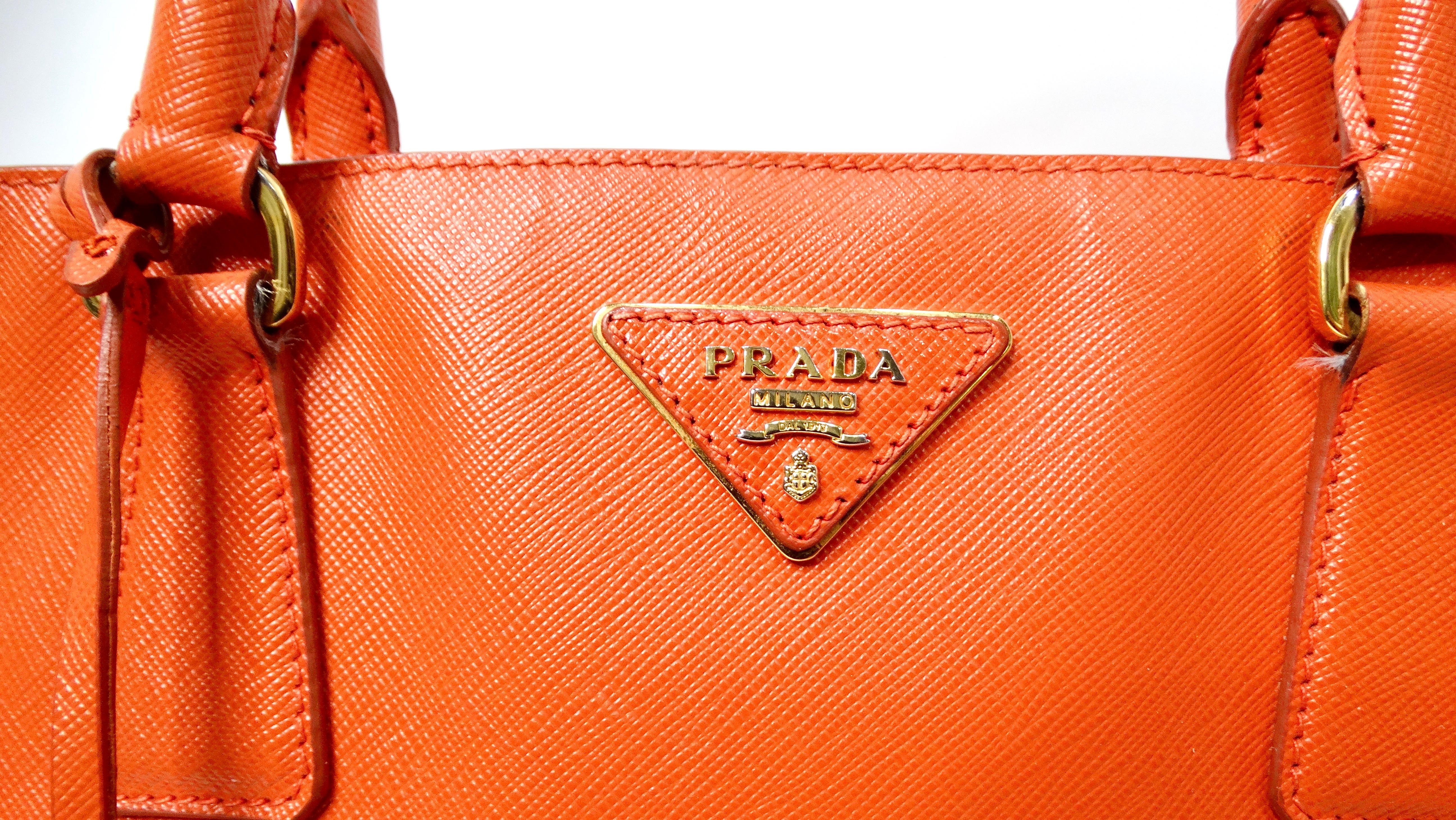 Orange Prada Papaya Saffiano Leather Lux Galleria Tote Bag For Sale