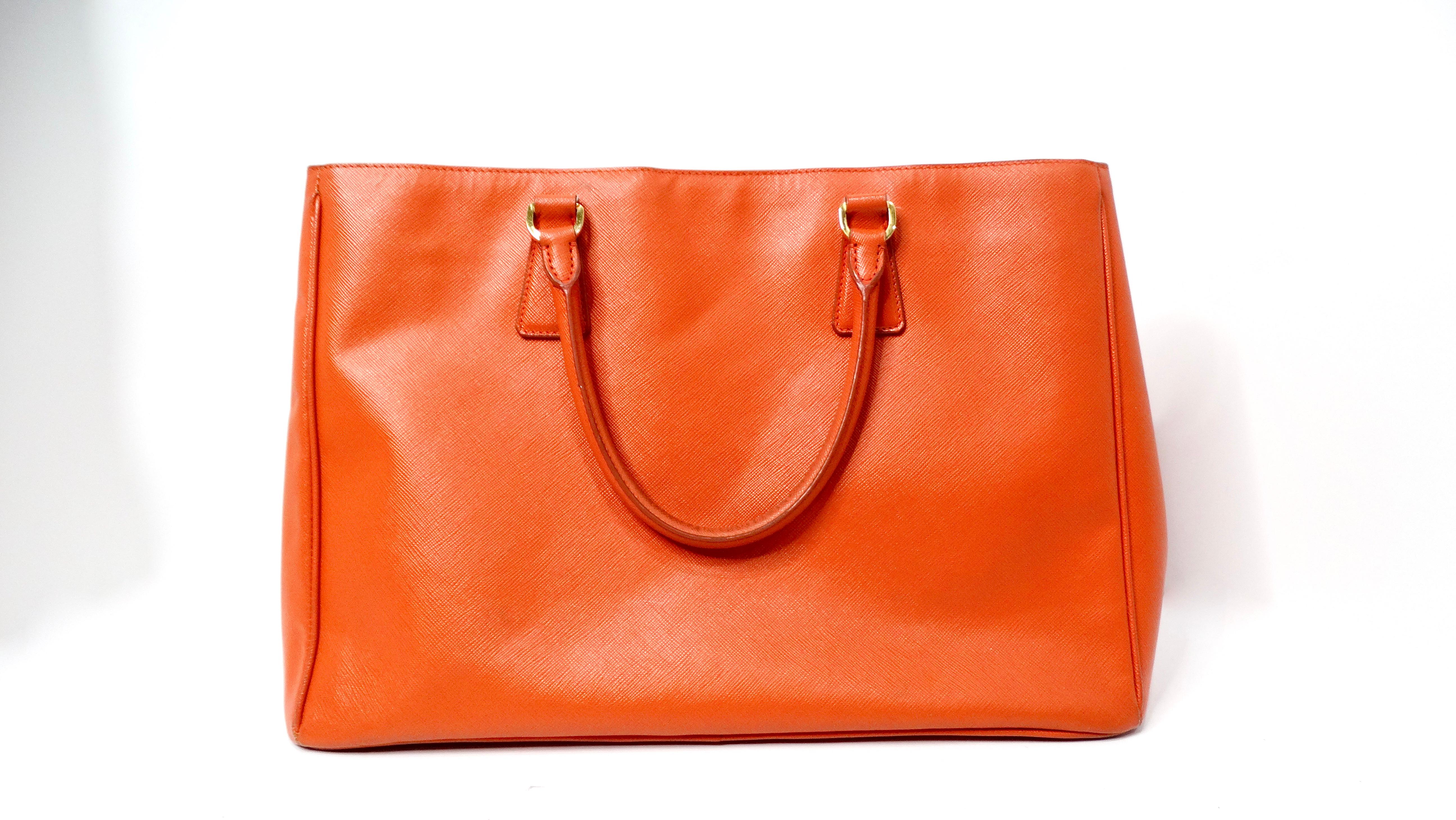 Prada Papaya Saffiano Leather Lux Galleria Tote Bag For Sale 1