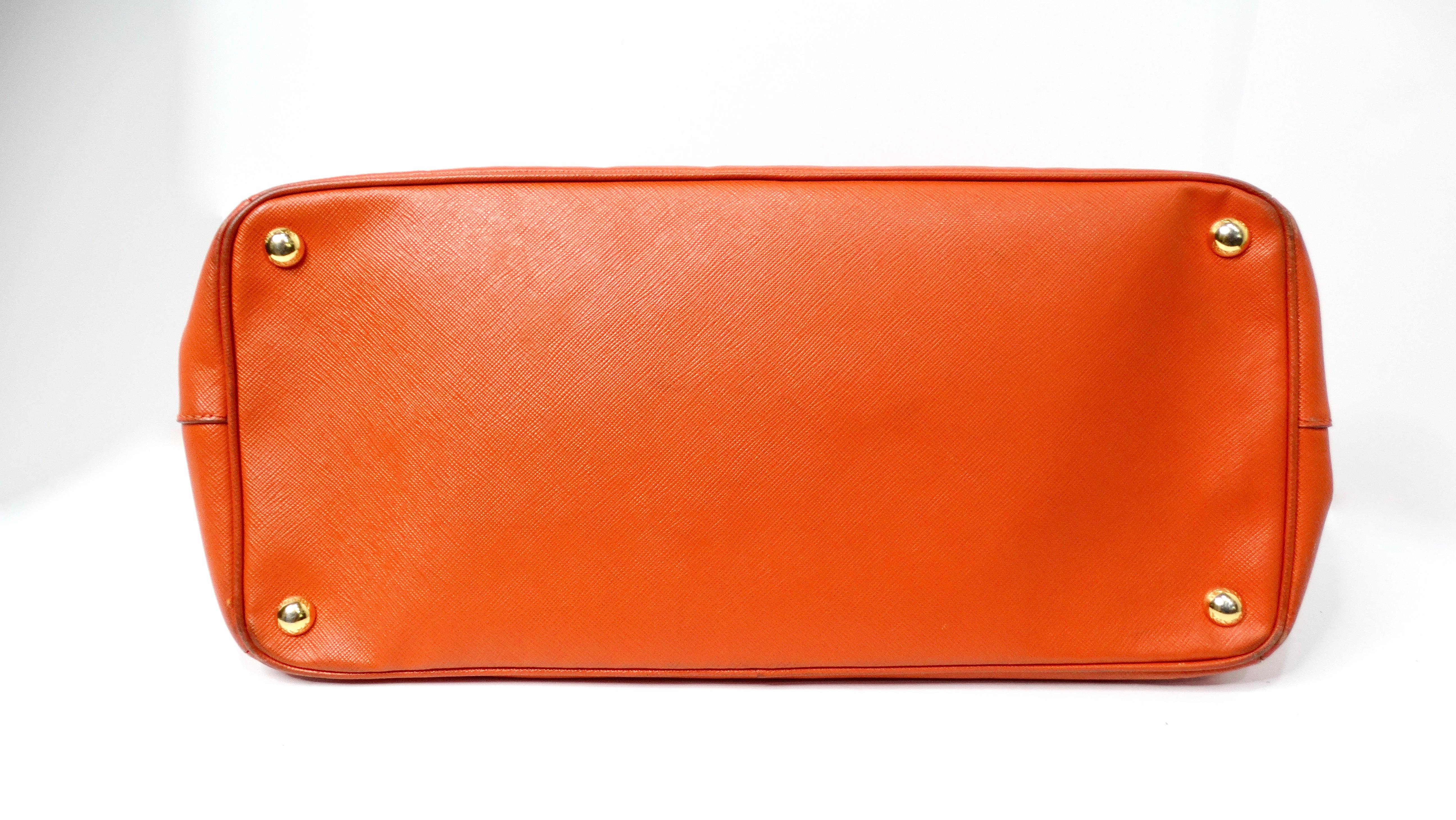 Prada Papaya Saffiano Leather Lux Galleria Tote Bag For Sale 3