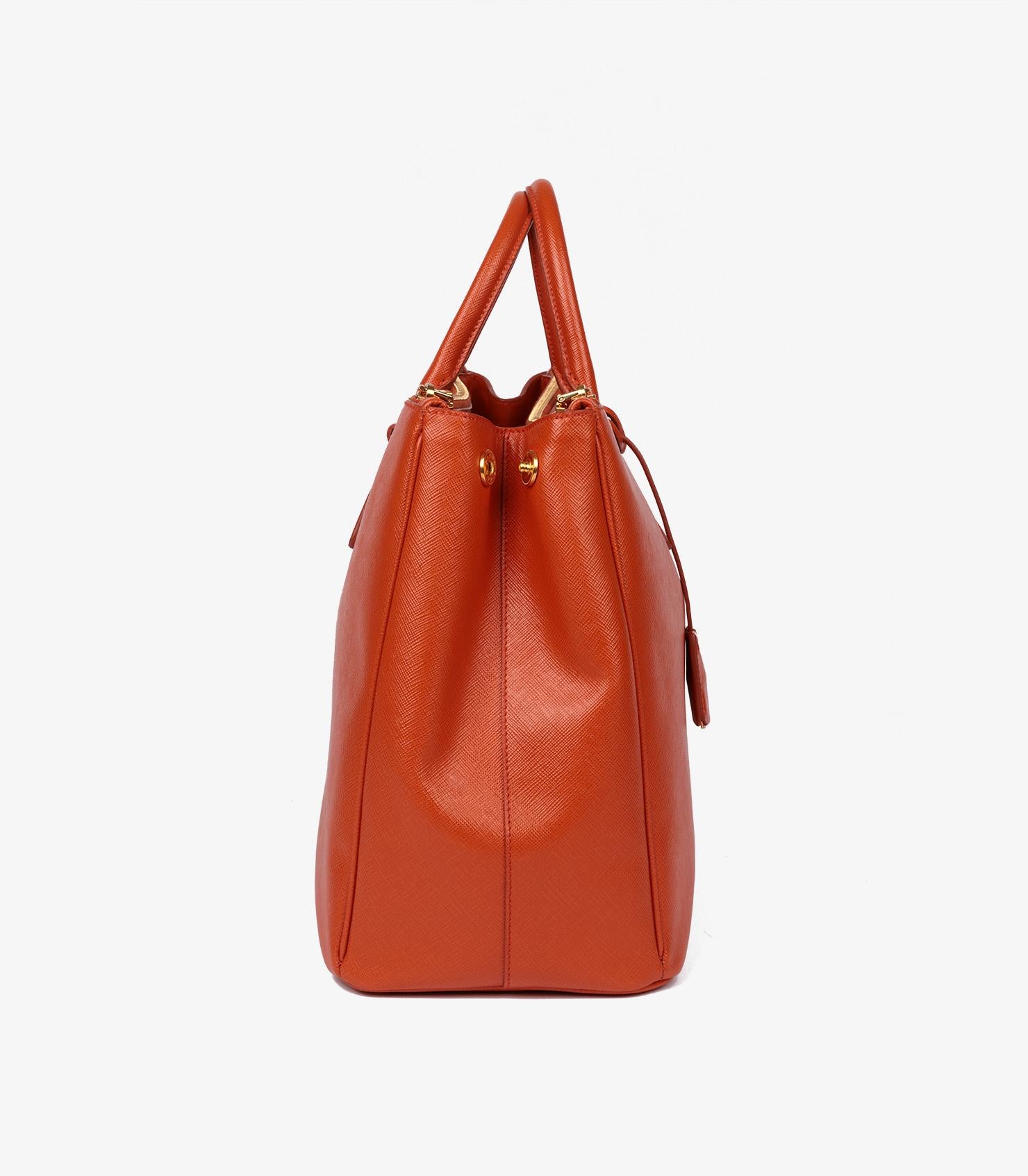 Red Prada Papaya Saffiano Lux Leather Large Galleria Tote
