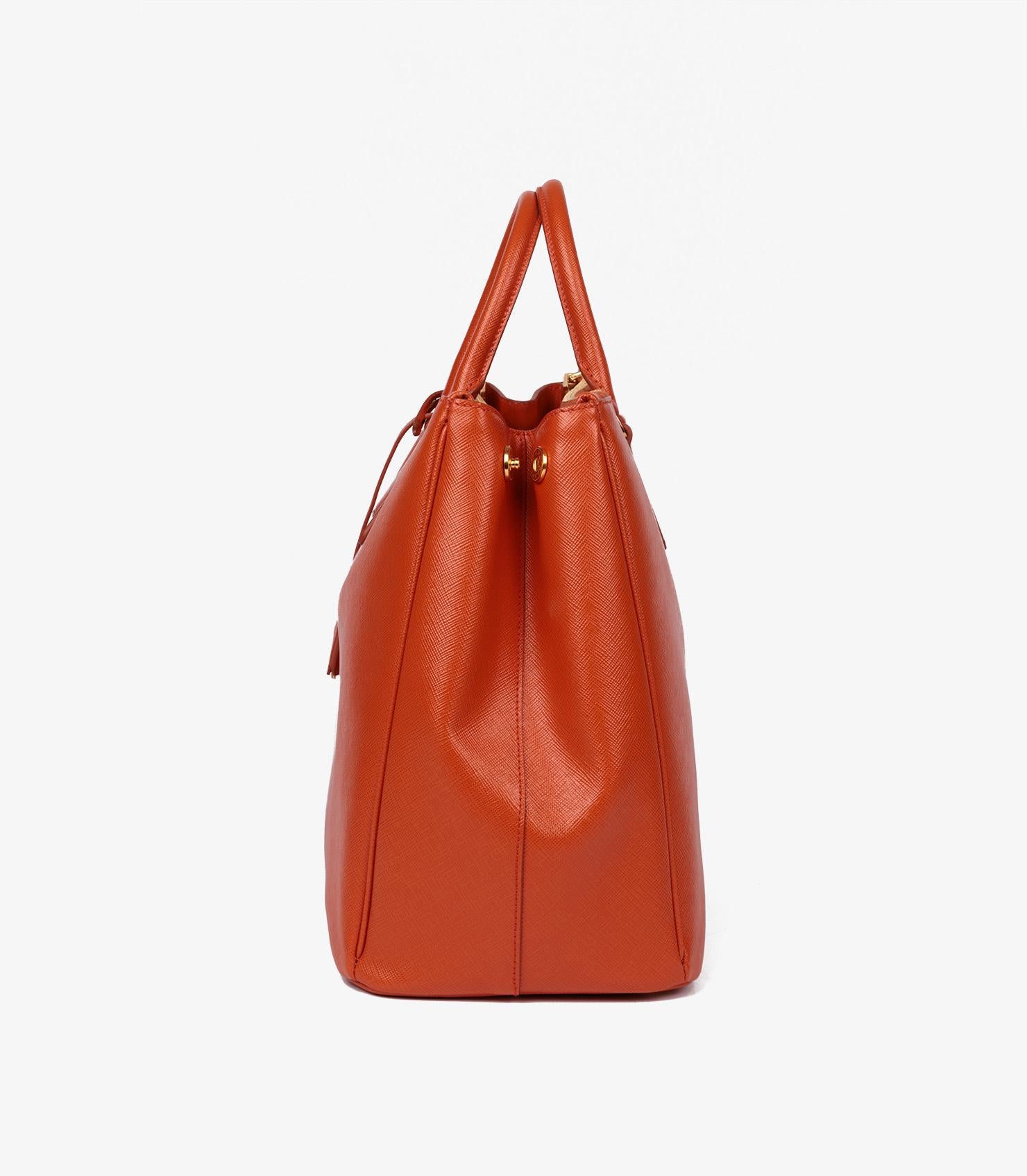 Prada Papaya Saffiano Lux Leather Large Galleria Tote In Excellent Condition In Bishop's Stortford, Hertfordshire