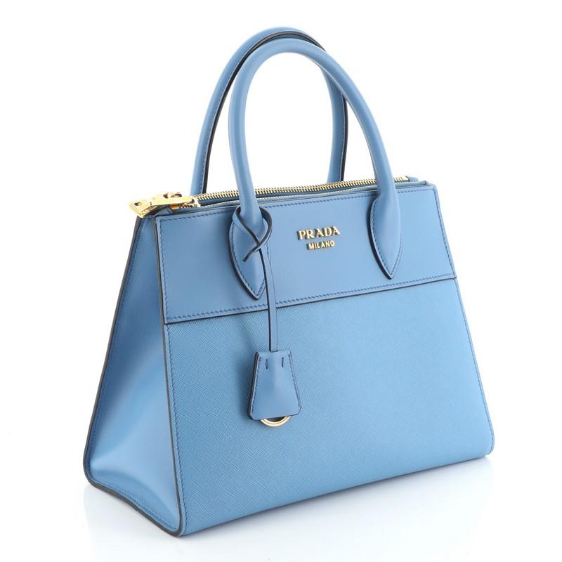Blue Prada Paradigme Bag Saffiano with City Calf Small
