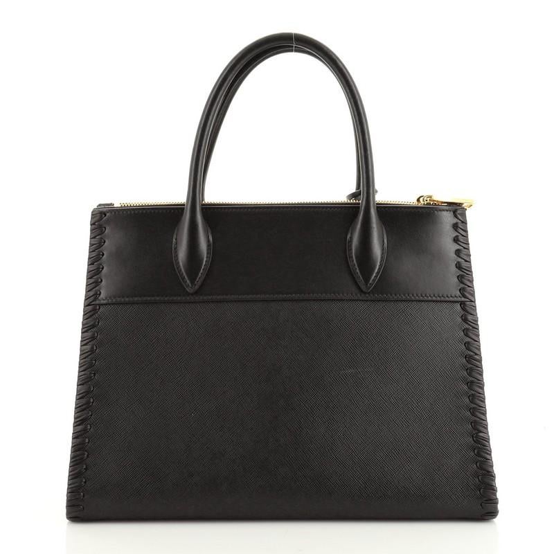 Prada Paradigme Tote Peitschenstich Saffiano mit City Calf Medium (Schwarz)
