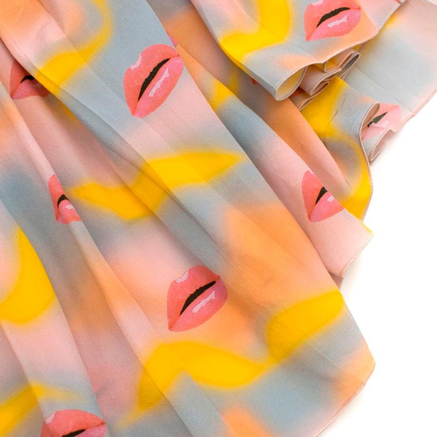 Beige Prada Pastel Lip Print Pleated Skirt - Size US 0-2