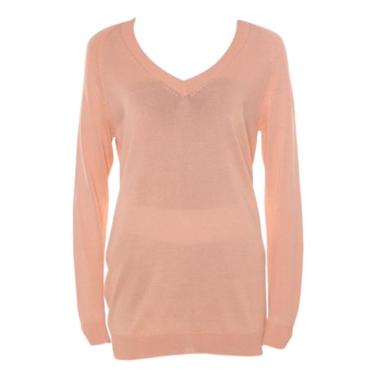 Prada Pastell Orange gestricktes loses Pullover mit V-Ausschnitt S