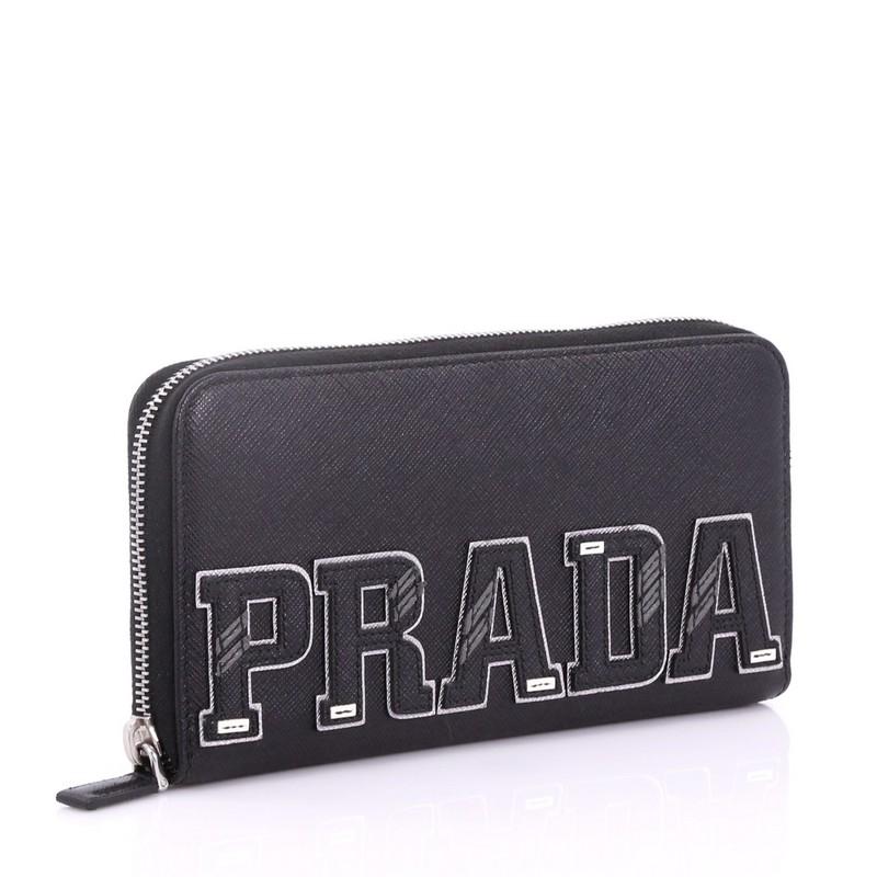 Black  Prada Patches Zip Wallet Saffiano Leather
