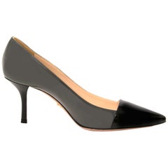 Prada Patent Black & Grey Kitten Heels - size 37.5