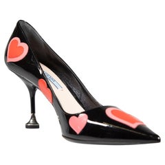 Prada Patent Heart Embroidered Heels Size IT 40
