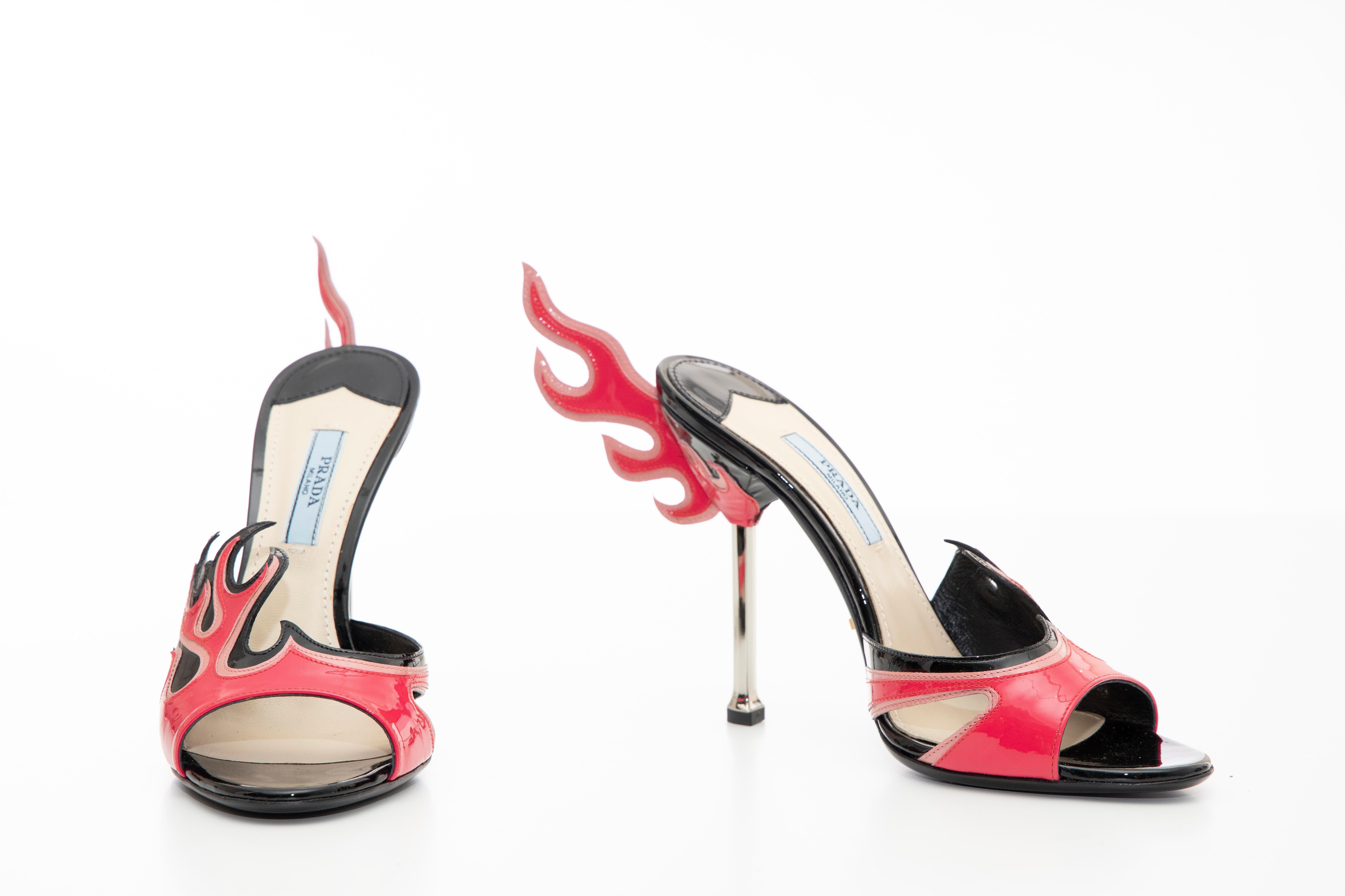Prada Patent Leather Flame Slide Sandals, Spring 2012 7