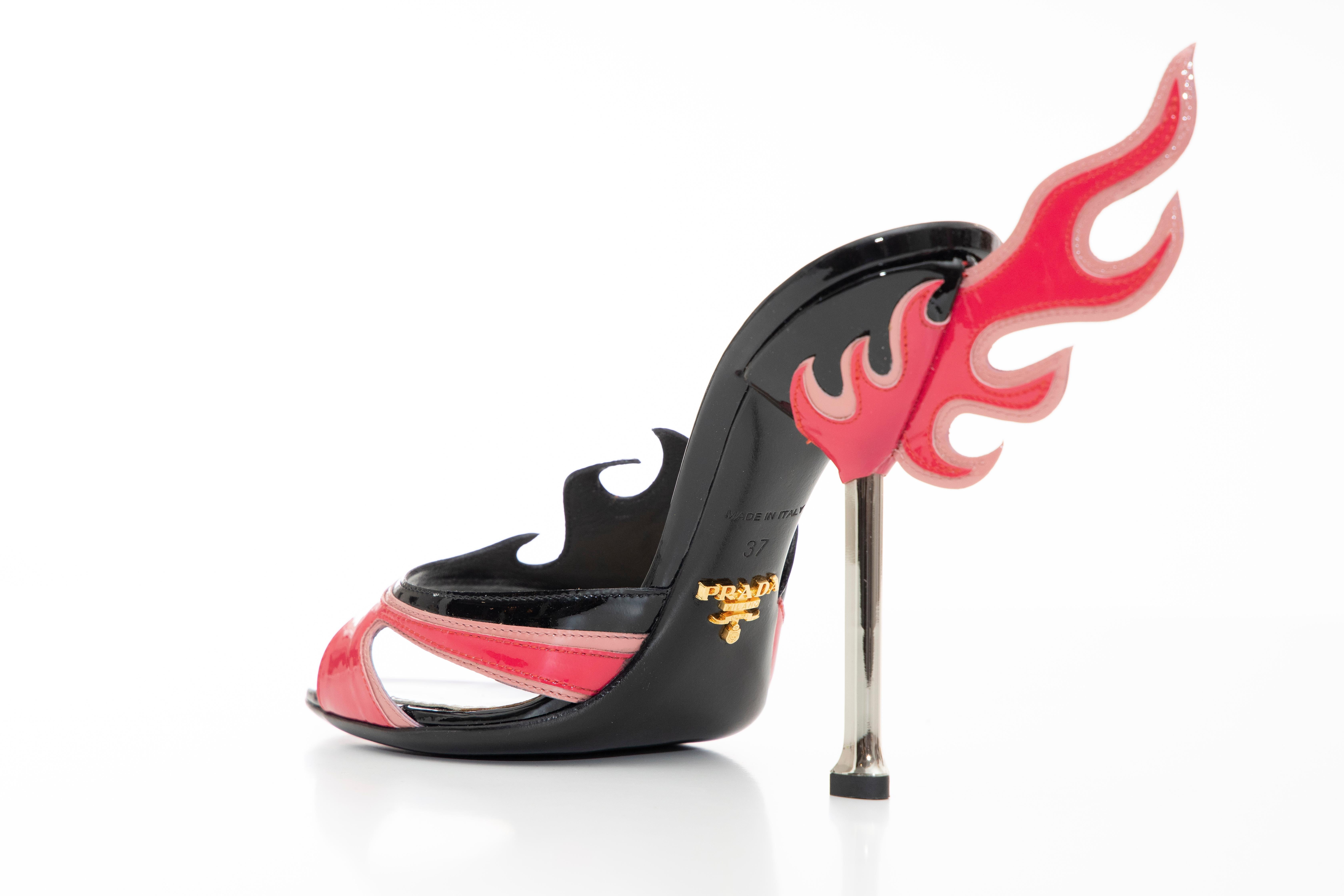 Pink Prada Patent Leather Flame Slide Sandals, Spring 2012