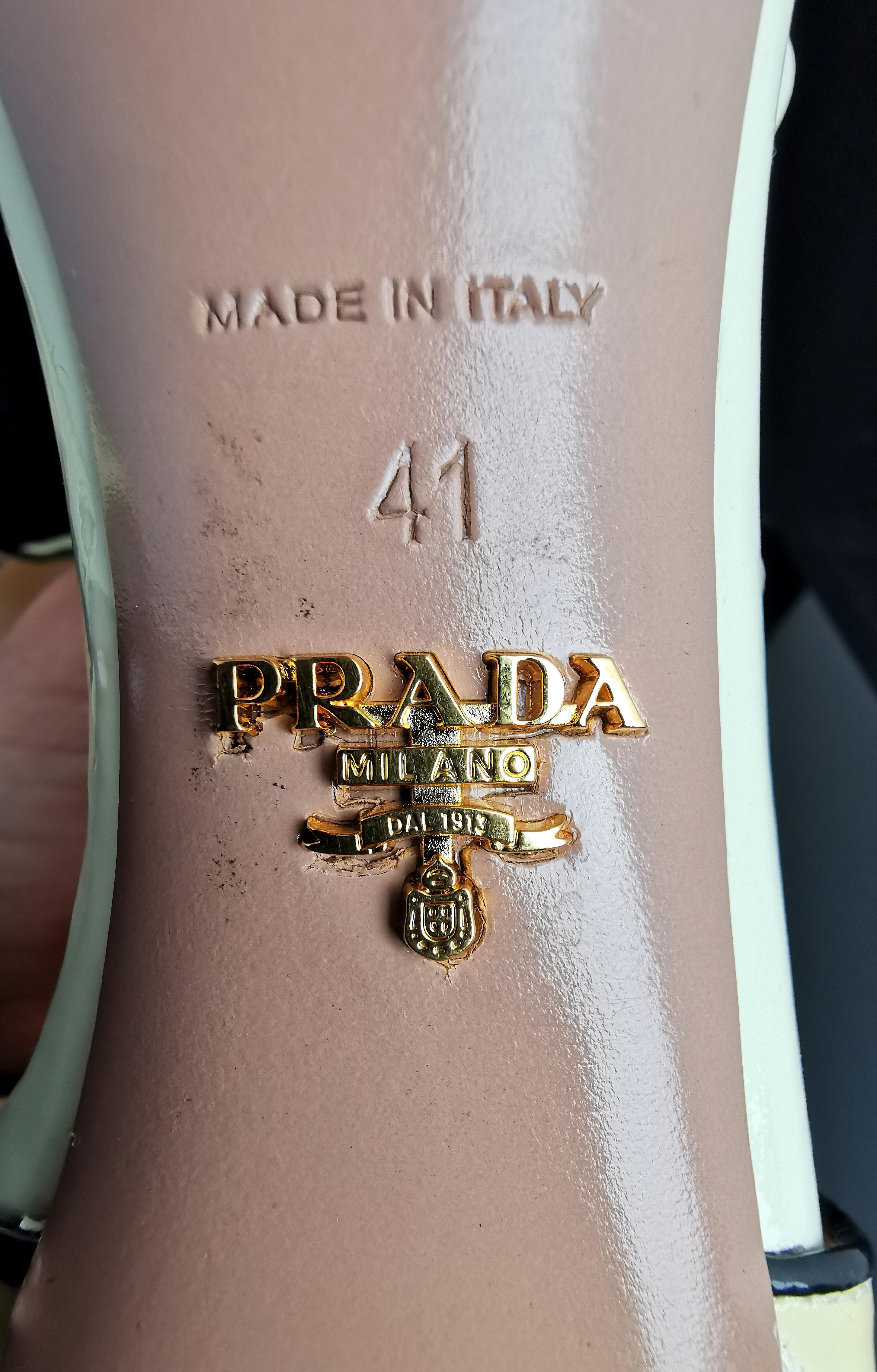 Prada patent leather platform heel sandals, T bar, Lemon yellow  3