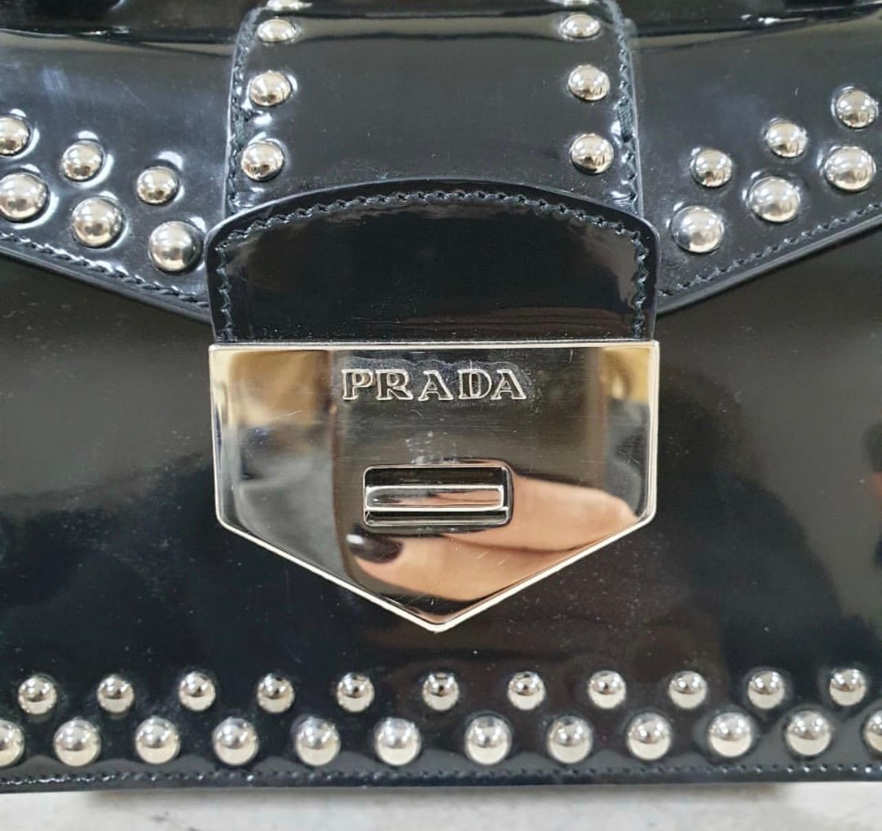 Black Prada Patent Leather Studed Bag 