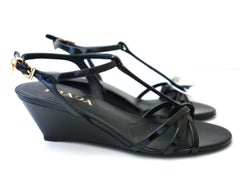 Prada Patent Leather Wedge Sandals Triangle Badge New Boxed Retail £910 36/UK3