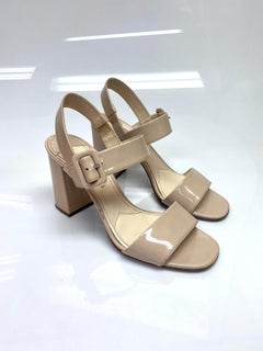 Prada Patent Nude Block Heel Sandals - Size 37.5