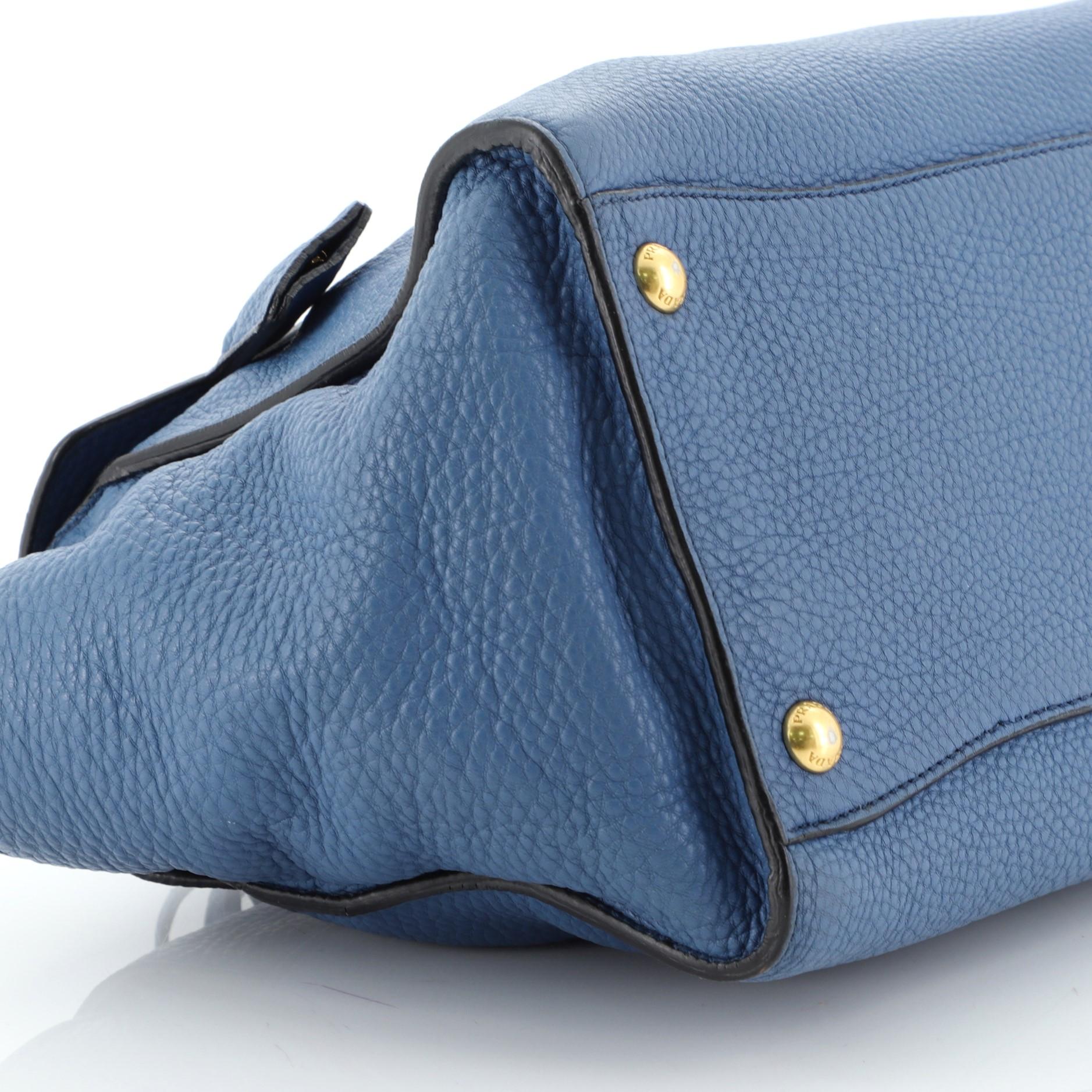 Blue Prada Pattina Convertible Shoulder Bag Vitello Daino Medium
