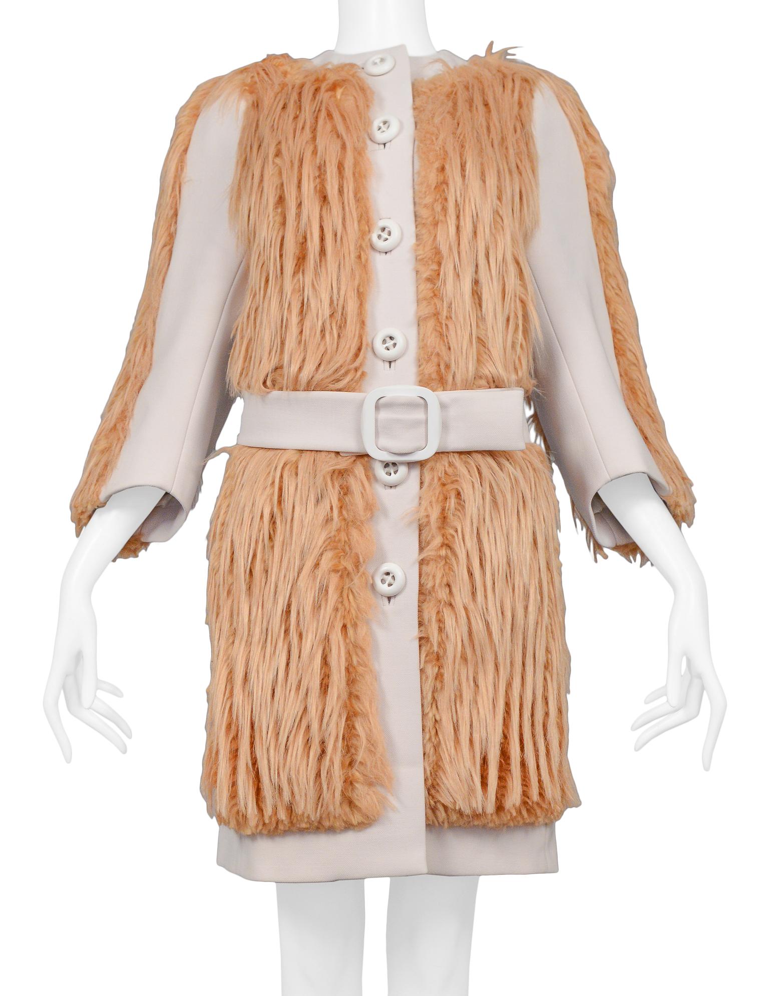 Women's Prada Peach Faux Fur Belted Coat 2011 For Sale