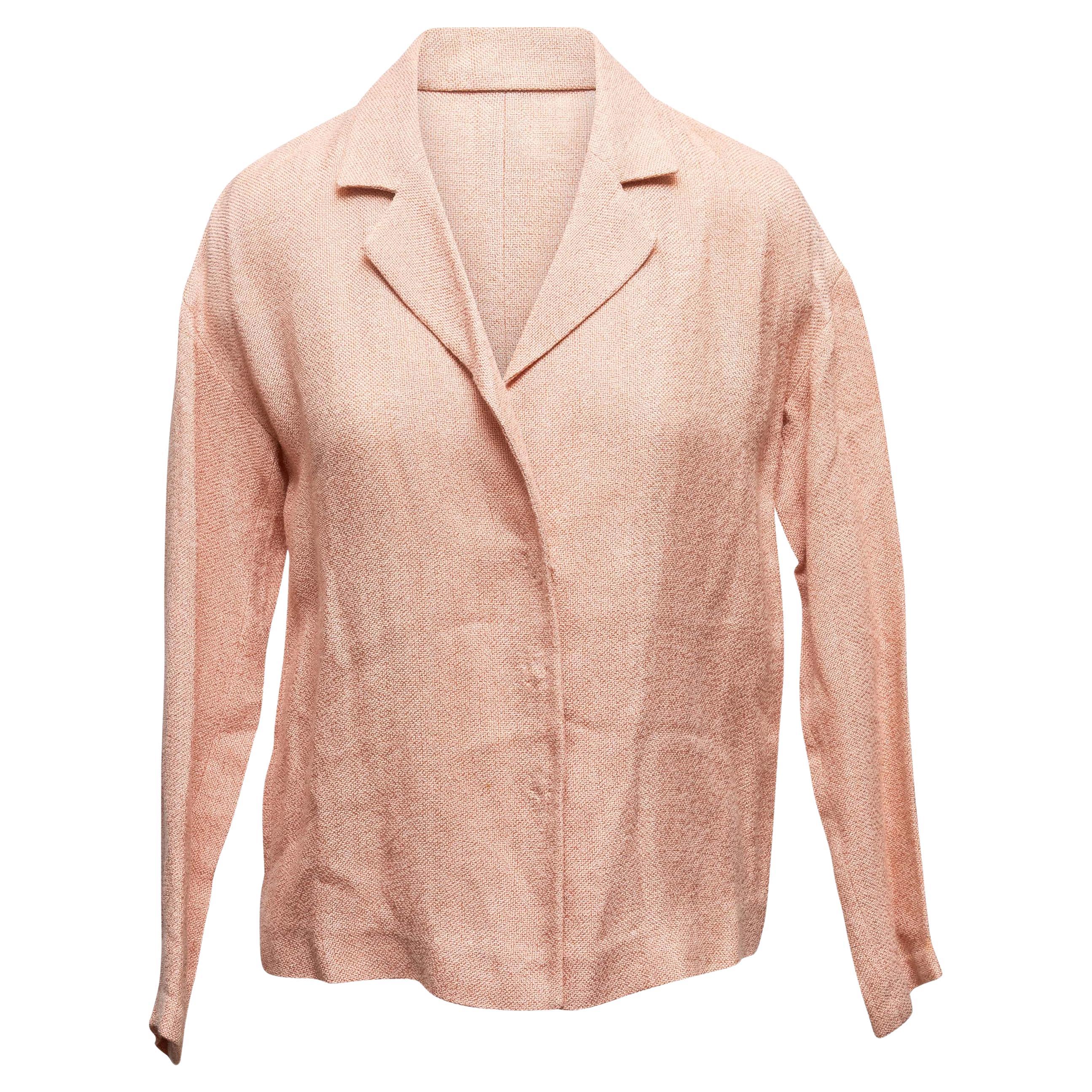 Prada Peach Lightweight Woven Blazer Size IT 38 with Notched Lapel For Sale