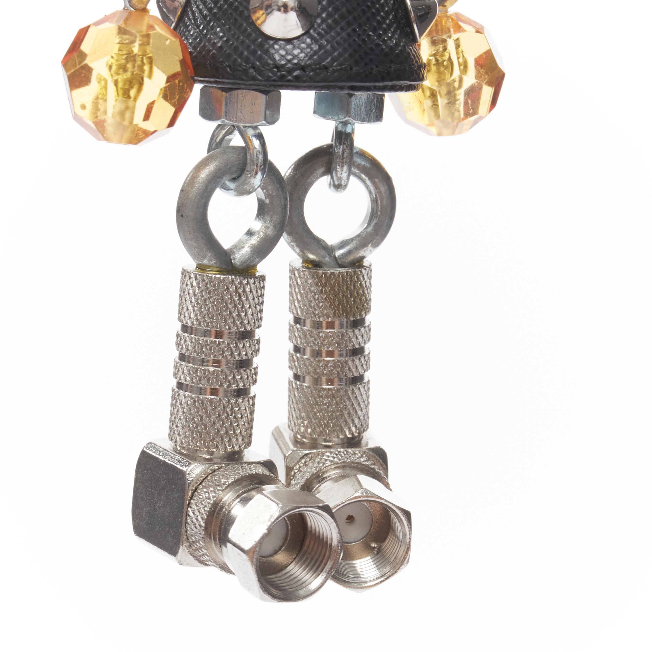 PRADA pearl resin head beaded arms saffiano bolt hardware keychain bag charm 5