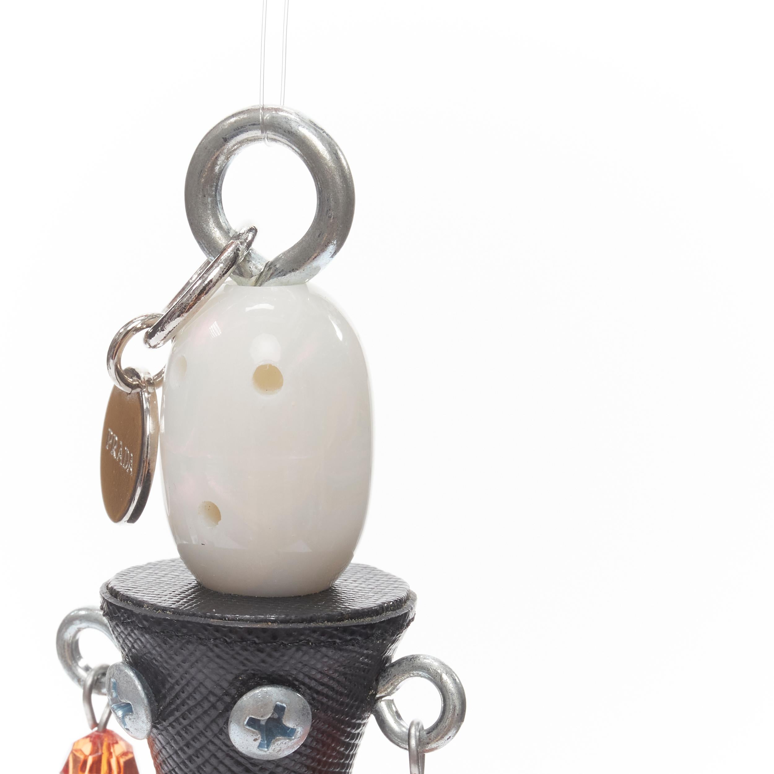 PRADA pearl resin head beaded arms saffiano bolt hardware keychain bag charm 6