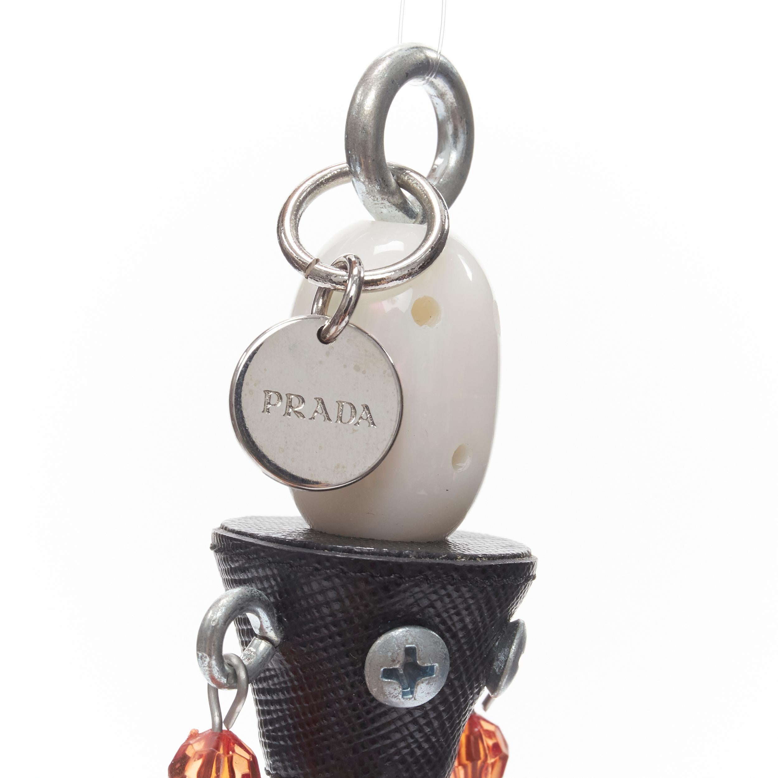 Women's or Men's PRADA pearl resin head beaded arms saffiano bolt hardware keychain bag charm