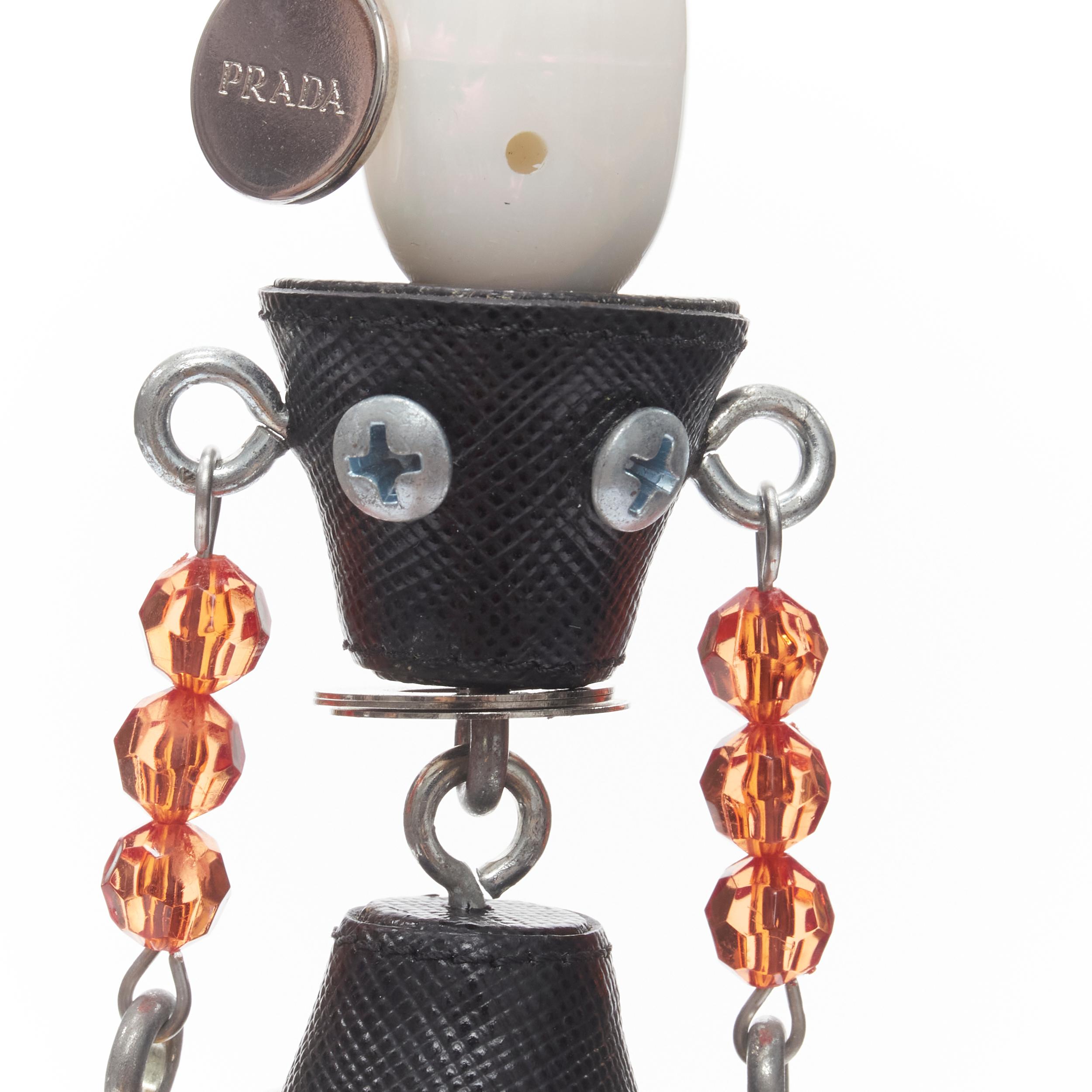 PRADA pearl resin head beaded arms saffiano bolt hardware keychain bag charm 2
