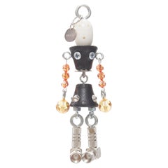 PRADA pearl resin head beaded arms saffiano bolt hardware keychain bag charm
