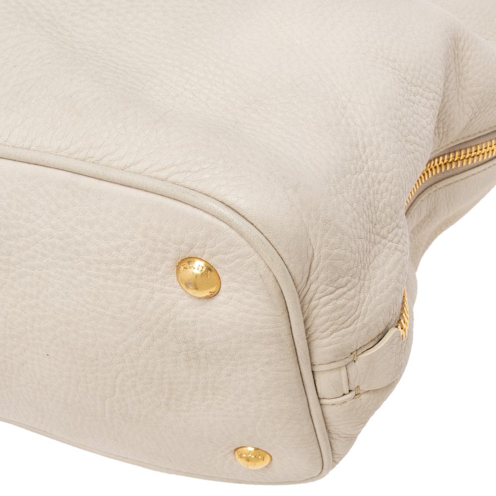 Prada Pearl White Vitello Daino Leather Side Zip Tote 5