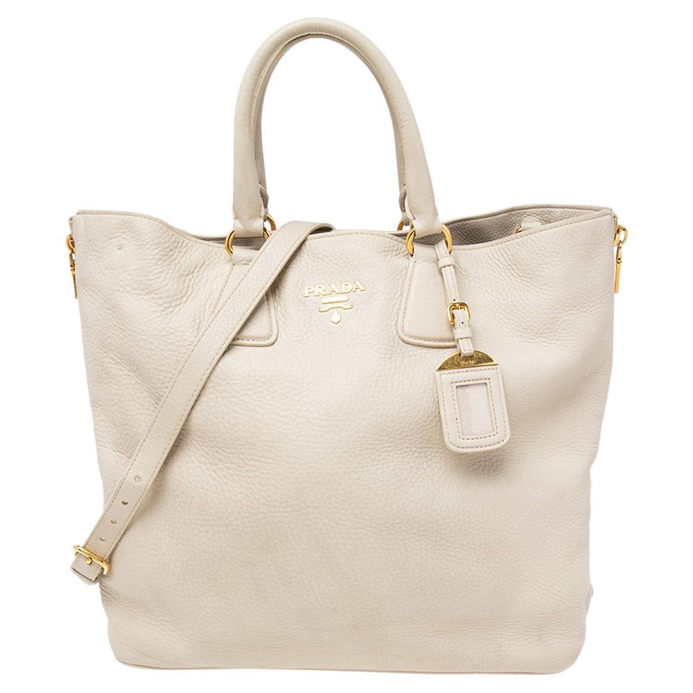 Prada White Saffiano Lux Leather Small Double Zip Tote at 1stDibs
