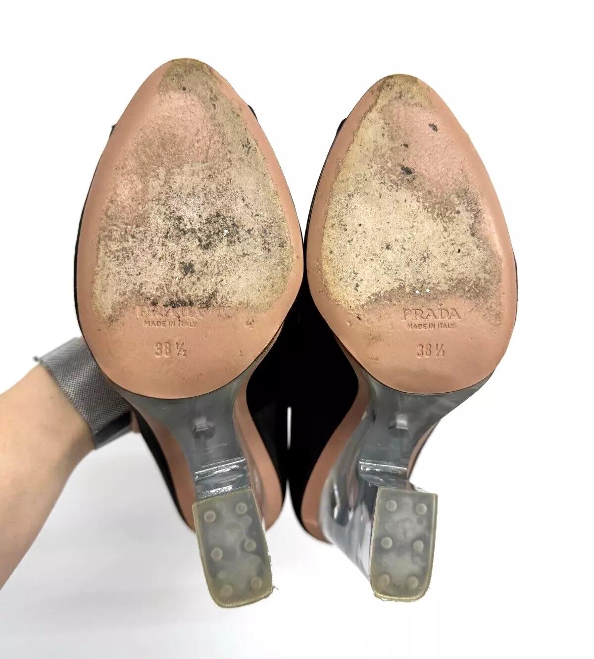 Women's or Men's Prada Peep Toe Lucite Heel Women Pumps Size 38.5 Pre-owned For Sale