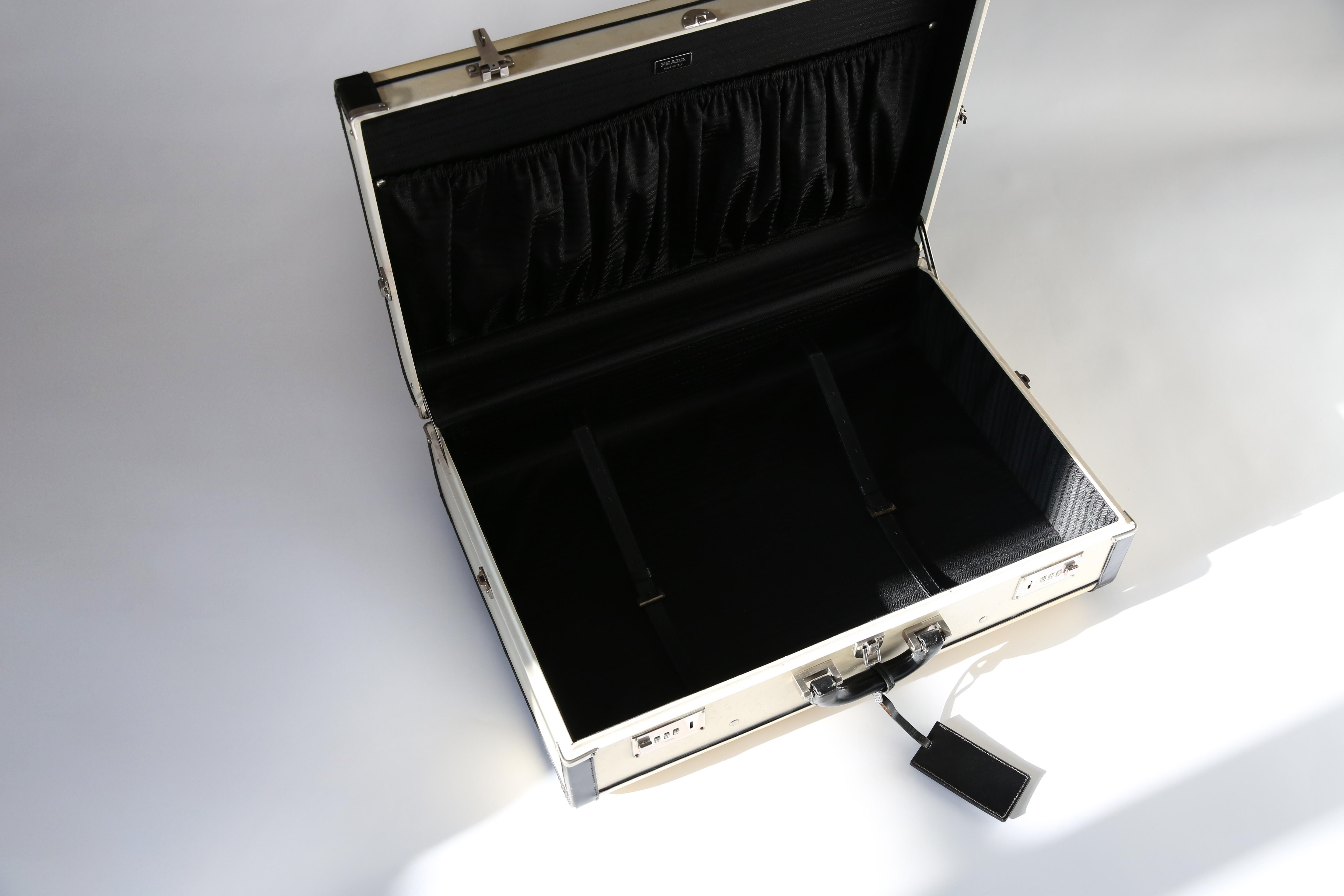 Prada Pergamena vintage style ivory black hard leather luggage bag suitcase case For Sale 3