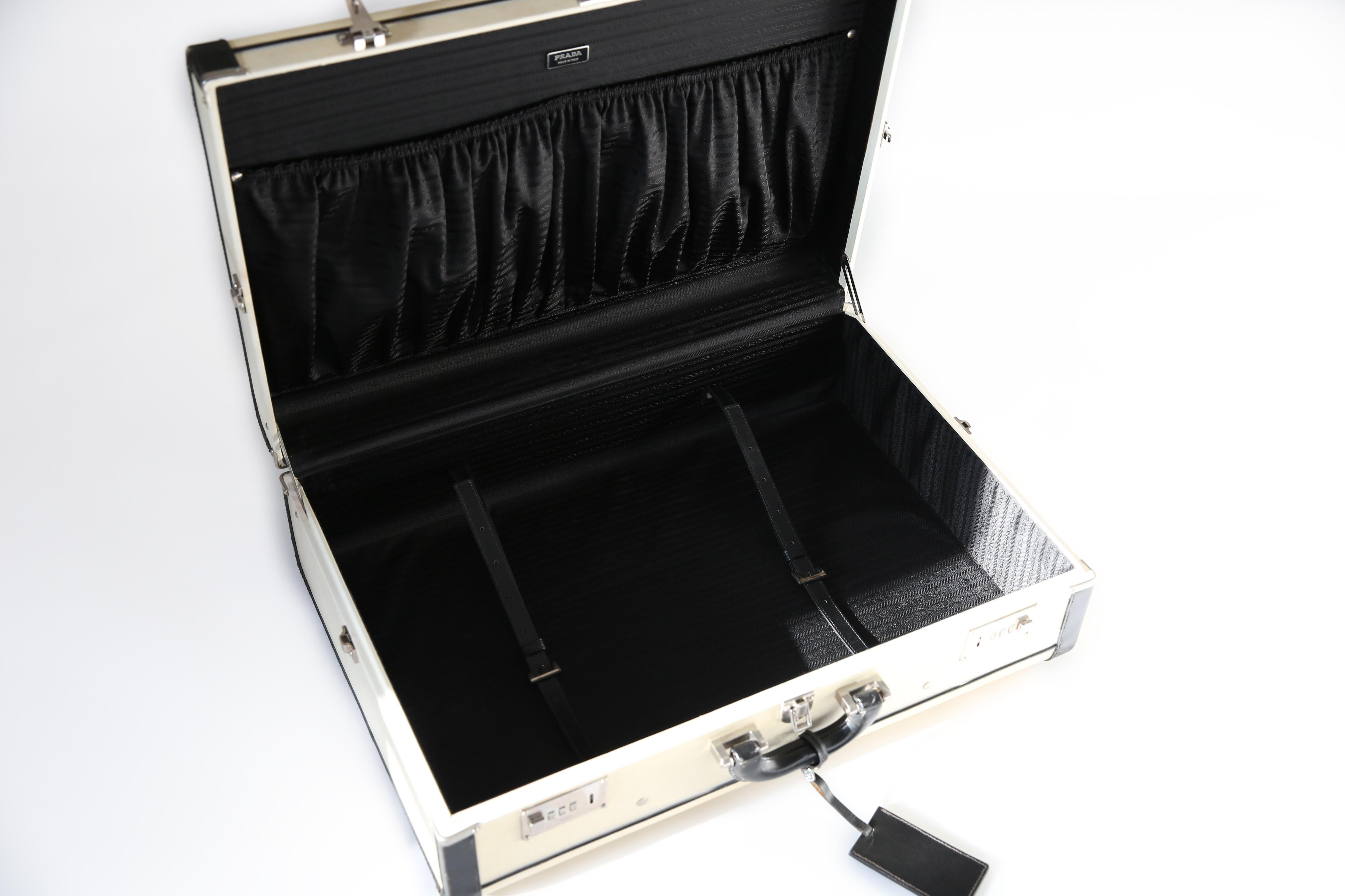 Prada Pergamena vintage style ivory black hard leather luggage bag suitcase case For Sale 4