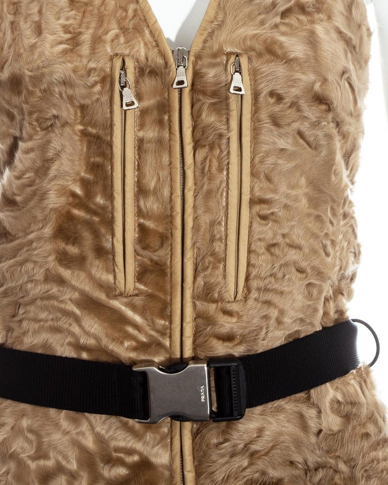 Prada Persian Lamb belted waistcoat, fw 1999 For Sale at 1stDibs