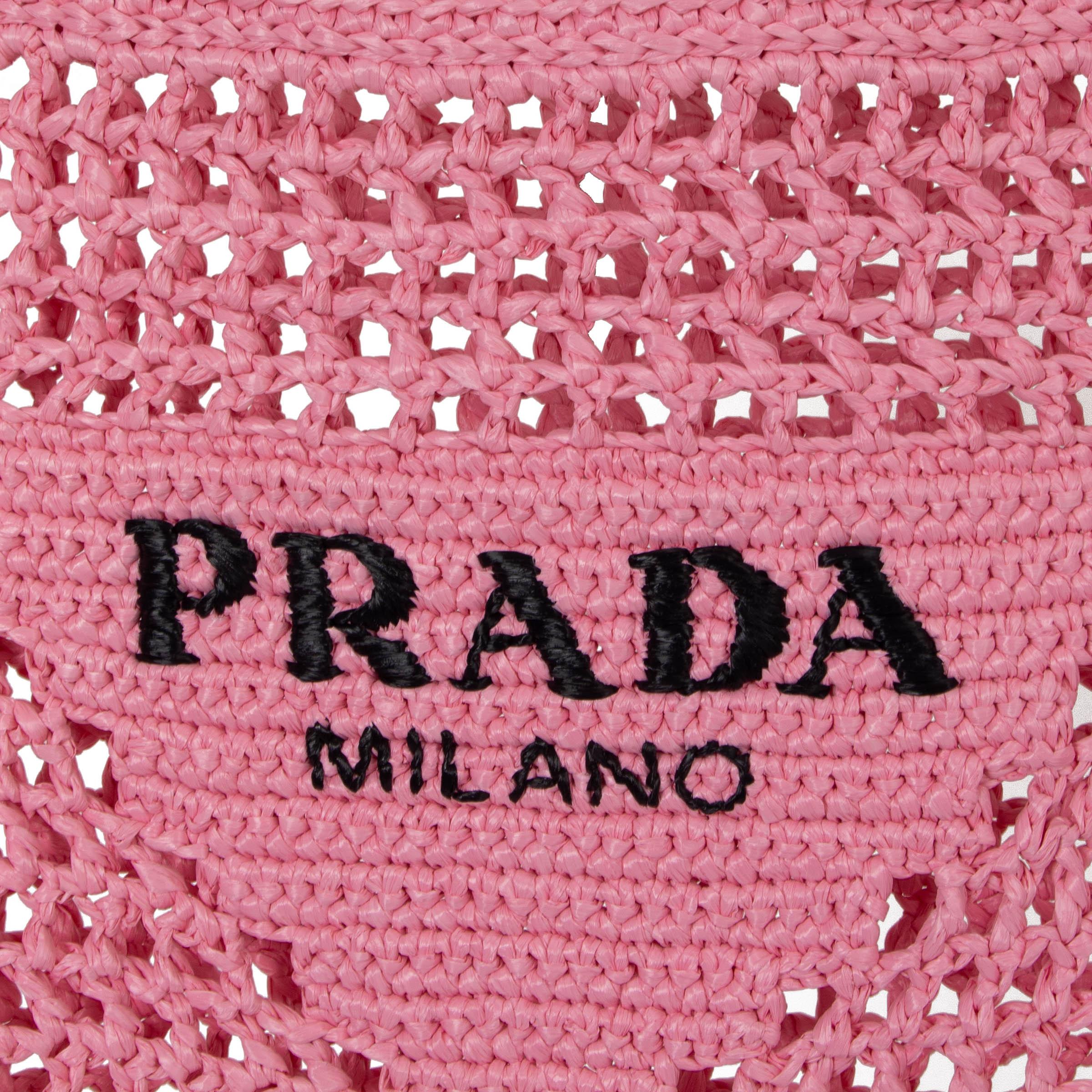 Bolso de mano PRADA Rosa pétalo rafia LOGO CROCHET en venta 2