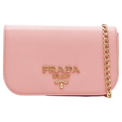 PRADA Petalo pink Saffiano leather XL gold logo crossbody chain flap bag