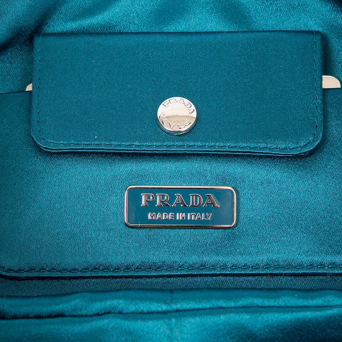 Women's PRADA petrol blue silk SATIN Clutch Bag For Sale