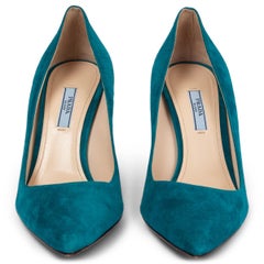 PRADA petrol blue suede CLASSIC Pointed Toe Pumps Shoes 40.5