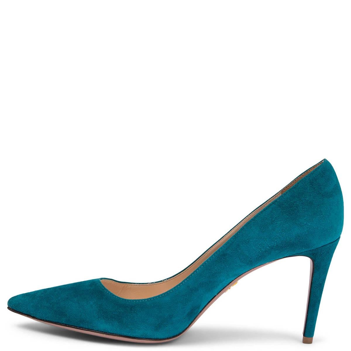 Bleu Chaussures  bout pointu CLASSIC en daim bleu ptrole Prada, Taille 40,5 en vente