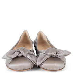 PRADA pewter BOW SATIN Ballet Flats Shoes 39